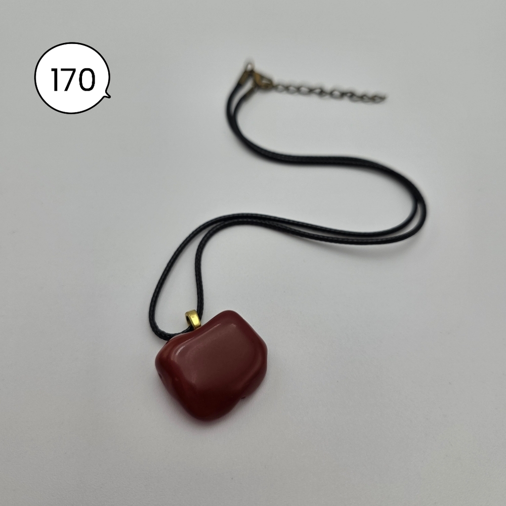 Handmade Red Jasper Stone Pendant Necklace with Black Cord - Picture 2 of 4